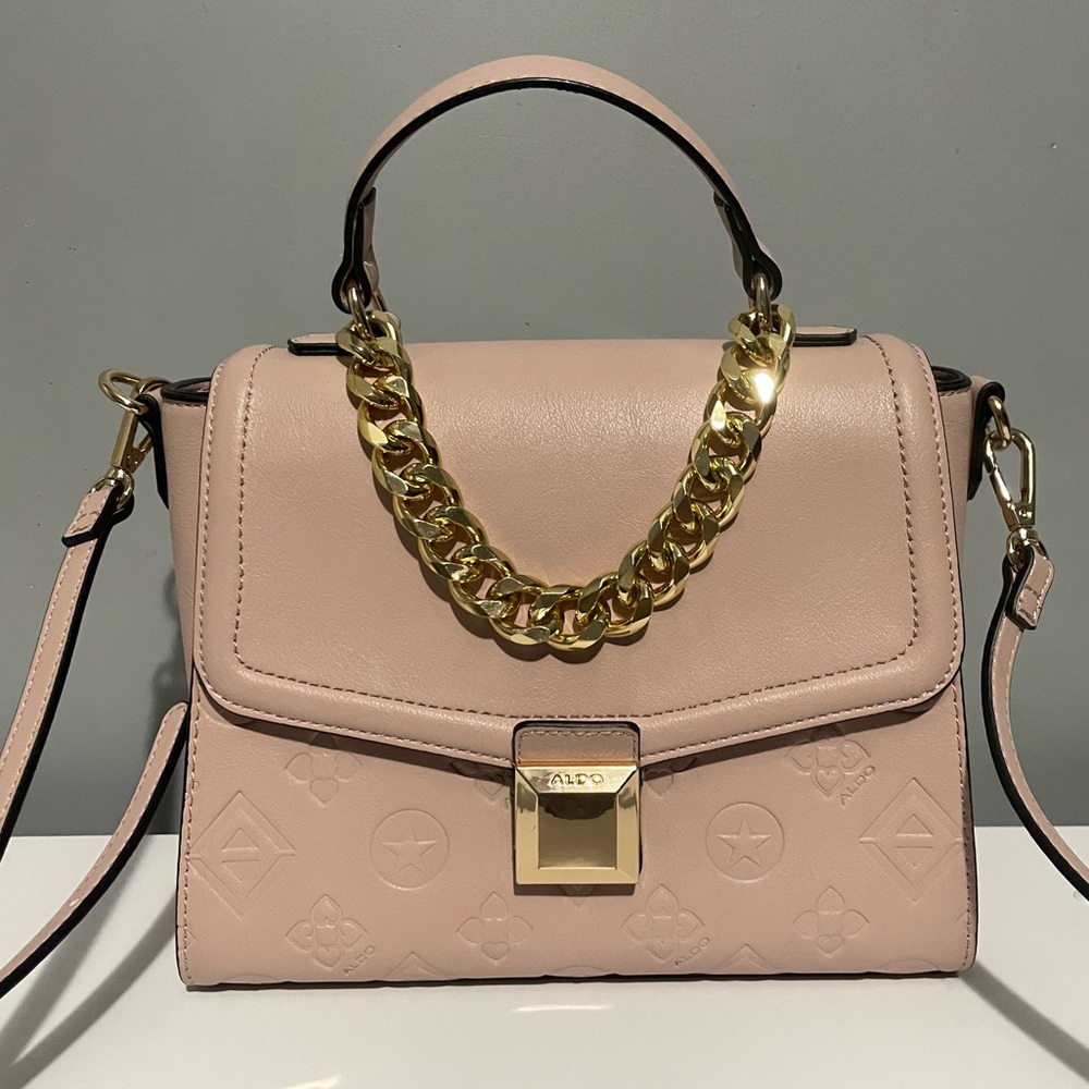 ALDO Nude Monogramed Bag With Gold Chain